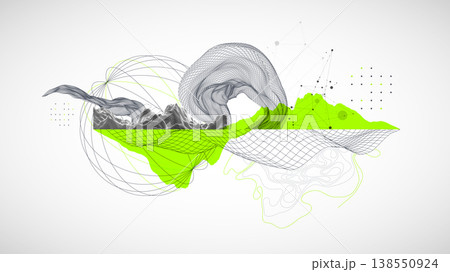 Abstract art wireframe background. Modern science or technology art elements. Surface illustration. Vector. Abstract art wireframe background. Modern science or technology art elements. Surface illustration. Vector. 138550924