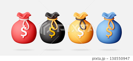 Colorful 3D money bags with dollar sign Colorful 3D money bags with dollar sign 138550947