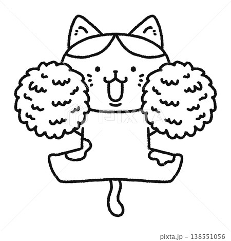 応援するかわいいネコ 線画 応援するかわいいネコ 線画 138551056