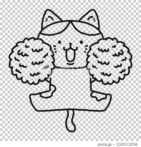 応援するかわいいネコ 線画 応援するかわいいネコ 線画 138551056