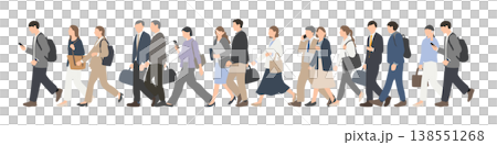 通勤ラッシュで歩くビジネスパーソンのイラスト 混雑した通勤シーン 138551268