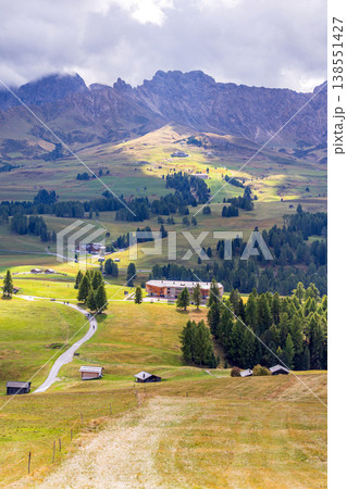 Alpe di Siusi alpine meadows, Dolomites, Italy Alpe di Siusi alpine meadows, Dolomites, Italy 138551427