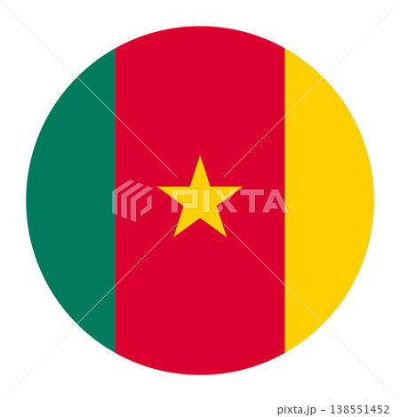 Circular Cameroon national flag symbol. Country emblem for travel, language and African culture. Circular Cameroon national flag symbol. Country emblem for travel, language and African culture. 138551452