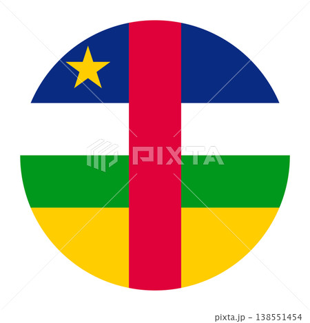 Circular Central African Republic national flag symbol. Country emblem for travel, language and culture. 138551454