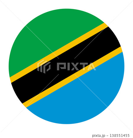 Circular Tanzanian national flag symbol. Country emblem for travel, language and culture. 138551455