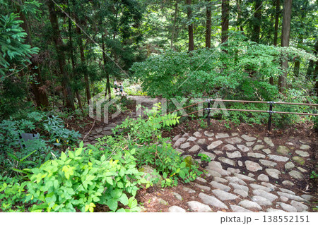 Hiking trail through the Nakasendo between Magome and Tsumago, Japan Hiking trail through the Nakasendo between Magome and Tsumago, Japan 138552151