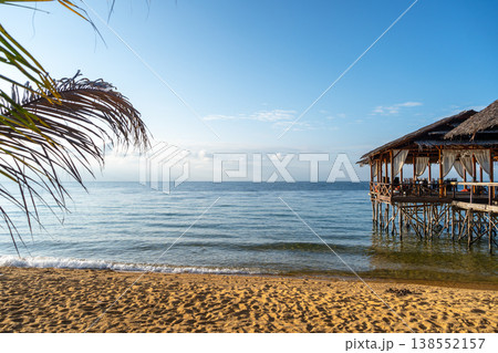 Wooden pier on the beach of Lake Poso, Tentena, Sulawesi 138552157