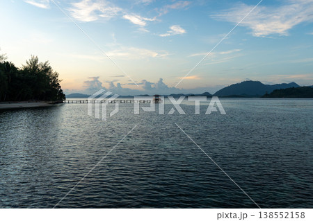 Sunset view of pier on Bolilanga Island, Togian archipelago, Sulawesi, Indonesia Sunset view of pier on Bolilanga Island, Togian archipelago, Sulawesi, Indonesia 138552158