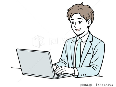ノートパソコンで仕事をする若い男性 138552393