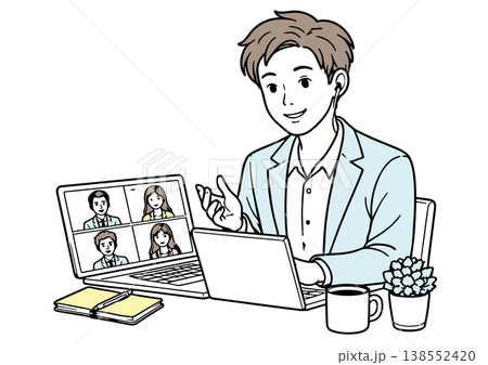 オンライン会議に参加する若い男性 138552420