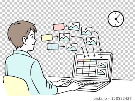 Illustration of a man working digitally. 138552427