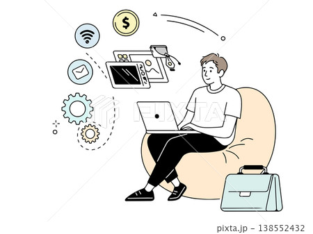 リモートワーク中の若い男性 138552432