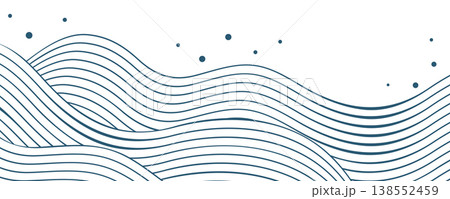 Sea wave line pattern. Blue wavy water abstract background, japanese ocean tide texture 138552459