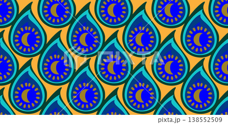 Peacock feather seamless pattern, abstract geometric Indian motif 138552509