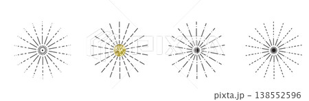 Line sun ray set. Star burst icon, sunburst radial shapes collection Line sun ray set. Star burst icon, sunburst radial shapes collection 138552596