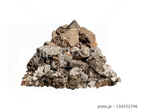 Broken rubble and concrete wall pile isolated 138552746