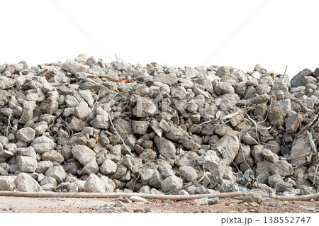 Broken rubble and concrete wall pile isolated Broken rubble and concrete wall pile isolated 138552747