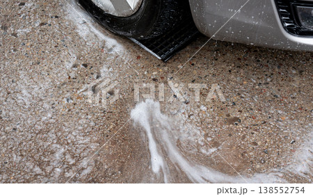 Car washing drain with soap foam waste Car washing drain with soap foam waste 138552754