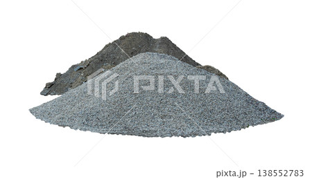 Construction gravel pile isolated, crushed grey stone on ground Construction gravel pile isolated, crushed grey stone on ground 138552783