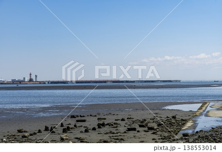 都県境を流れる多摩川の河口の風景 138553014