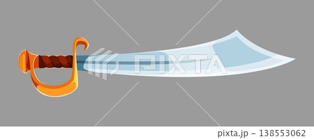 Pirate saber blade or corsair scimitar sword, marine cold steel arms weapon, cartoon vector icon. Caribbean pirate curved sabre or Medieval scimitar sword, ancient maritime battle cutlass sword blade Pirate saber blade or corsair scimitar sword, marine cold steel arms weapon, cartoon vector icon. Caribbean pirate curved sabre or Medieval scimitar sword, ancient maritime battle cutlass sword blade 138553062