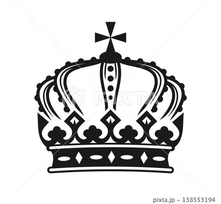 Heraldic king medieval crown or jewelry. Antique heraldic emperor hat, ancient royal queen crown. Vintage Coat of Arms monarch jewelry 138553194