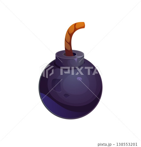 Pirate icon of cannonball or corsairs cannon bomb explosive, cartoon vector. Cannonball shot or cannon bomb and TNT dynamite ball with fuse for marine weapon, corsairs game asset and pirate icon 138553201