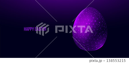 Easter Egg, glowing purple lowpoly wireframe on a dark background. Vector illustration design concept Happy Easter. Easter Egg, glowing purple lowpoly wireframe on a dark background. Vector illustration design concept Happy Easter. 138553215