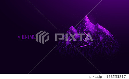 Mountains. Mountain path. Success business startup, innovation, growth, travel, freedom concept. Polygonal wireframe vector illustration. 138553217