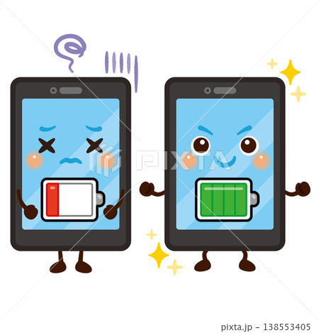 バッテリーアイコン表示のあるスマートフォンキャラクターセット 138553405