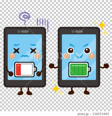 バッテリーアイコン表示のあるスマートフォンキャラクターセット 138553405