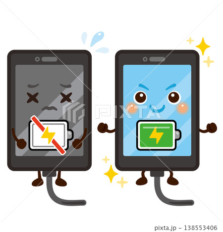充電されるスマートフォンキャラクターのイラストセット 138553406