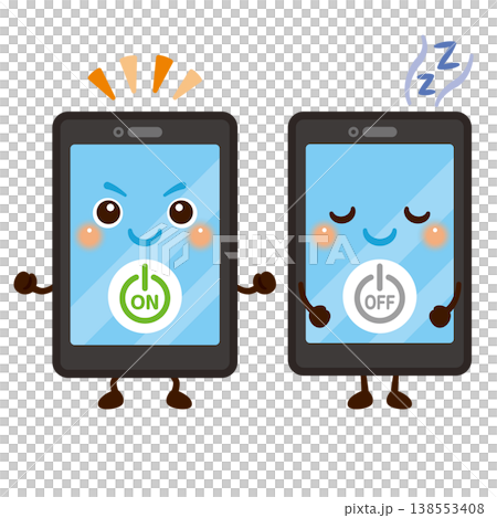 電源ONと電源OFFのスマートフォンキャラクターのイラスト 138553408