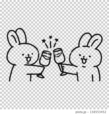 Cute rabbit toasting (line drawing) 138553452