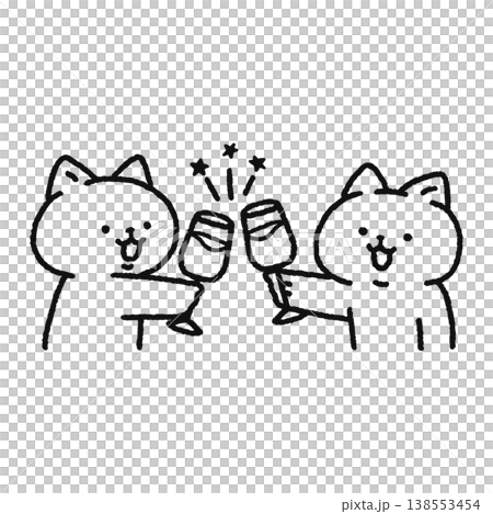 Cute cat toasting (line drawing) Cute cat toasting (line drawing) 138553454