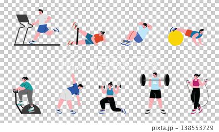 Illustrations of people training at a gym 138553729