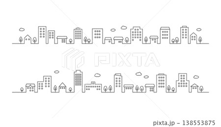 シンプルな街並みイラストセット［背景向け・線画］ 138553875