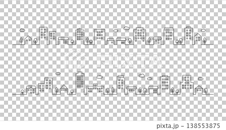 シンプルな街並みイラストセット［背景向け・線画］ 138553875