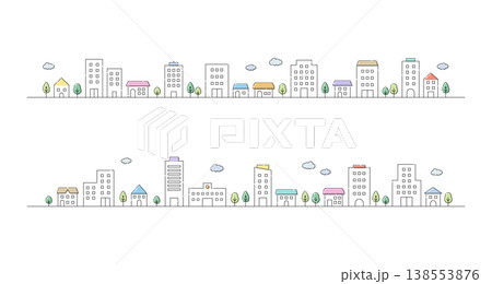 シンプルな街並みイラストセット［背景向け・線画・カラー］ 138553876