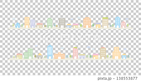 シンプルな街並みイラストセット［背景向け・パステルカラー］ 138553877