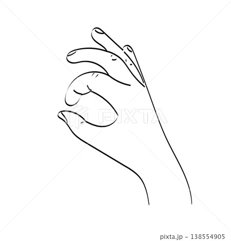 Finger snap gesture hand drawn vector illustration, minimal line art elegant hand pose Finger snap gesture hand drawn vector illustration, minimal line art elegant hand pose 138554905