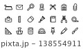 Stationery icon set for office and education. Paintbrush and protractor, briefcase and pencil. 138554911