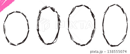 Oval circle frames set in thin crayon pencil hand drawn line for notebook sticker. Rough oval border and circular brush and doodle marks on black grunge texture. Isolated vector set with chalk element Oval circle frames set in thin crayon pencil hand drawn line for notebook sticker. Rough oval border and circular brush and doodle marks on black grunge texture. Isolated vector set with chalk element 138555074