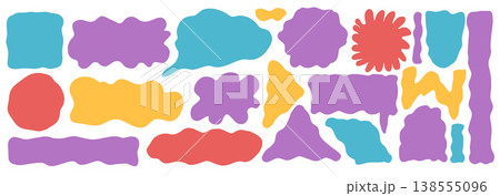 Hand-drawn colorful organic frames with wavy edges. Abstract square, rectangle, oval shapes for quote text, banner and labels. Vector design elements with irregular border fluid forms. Speech bubbles Hand-drawn colorful organic frames with wavy edges. Abstract square, rectangle, oval shapes for quote text, banner and labels. Vector design elements with irregular border fluid forms. Speech bubbles 138555096