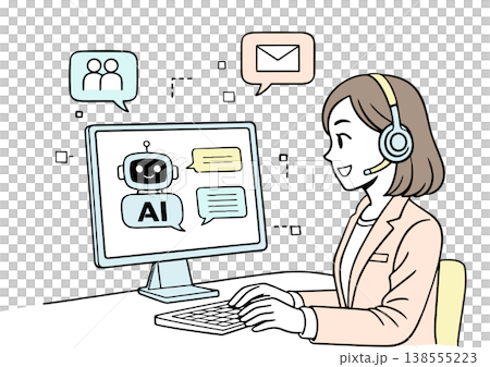 AIチャットボットを使う女性のイラスト AIチャットボットを使う女性のイラスト 138555223