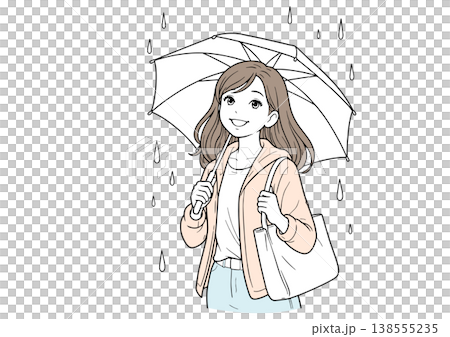 傘を持つ笑顔の女性 138555235