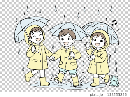 孩子們在下雨天玩耍 孩子們在下雨天玩耍 138555236