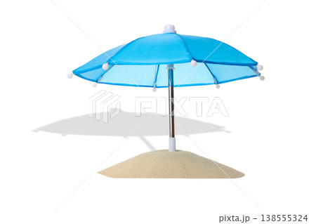 Blue umbrella stands on sand at a beach location, PNG Blue umbrella stands on sand at a beach location, PNG 138555324