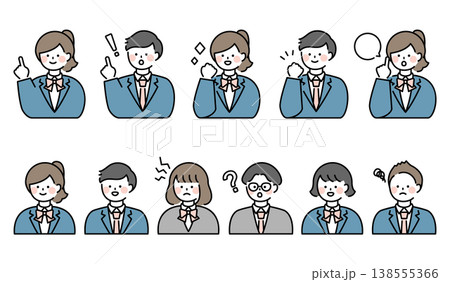 ブレザーの制服を着た学生男女のポーズと表情セット ブレザーの制服を着た学生男女のポーズと表情セット 138555366