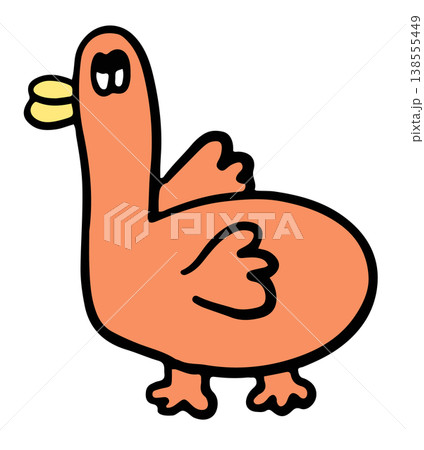 Hand drawn illustration of duck cartoon for farm animal, zoo, souvenir shop, character, comic, mascot, sticker, kid doll, plush toy, trip, travel, vacation, good morning, nature, garden, lake, river 138555449